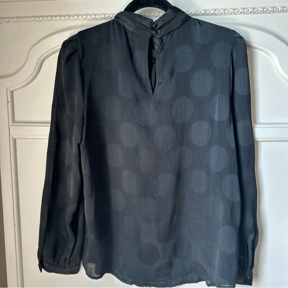 Women’s Long Sleeve Sheer Polka Dot High Neck Black Blouse Medium Whimsy Goth - Picture 5 of 6
